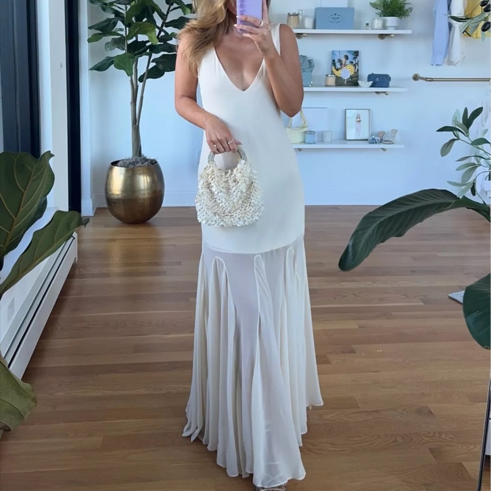 Plunge Godet Skirt Maxi Dress